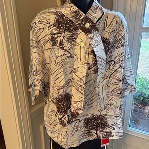 Oroton Cream and Brown Artistic Blouse